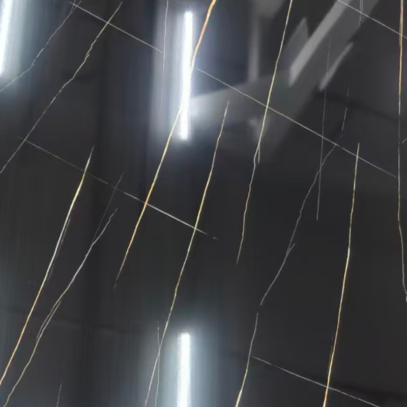 แผ่นหินอ่อน UV Black Gold Vein ป้องกันรอยขีดข่วนสำหรับการตกแต่งผนังภายใน